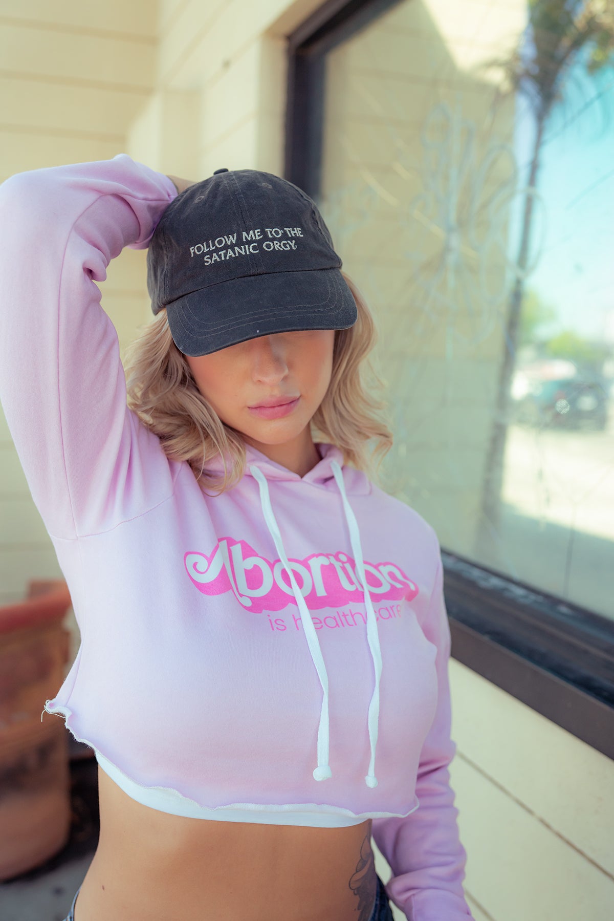 Abortion is Healthcare - Pink Cropped Hoodie